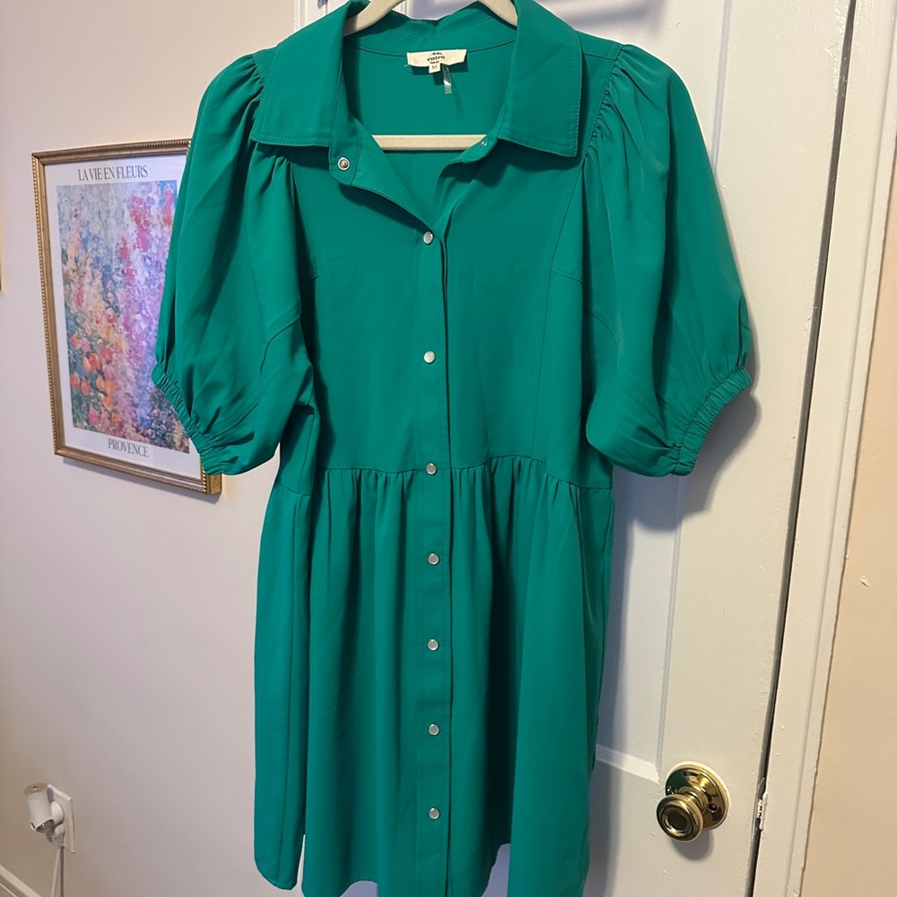 Elegant Green Puff Sleeve Dress